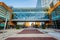 Modern enclosed pedestrian bridge in downtown Baltimore, Maryland