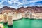 Modern Energetics Concepts. Hoover Dam and Penstock Towers in Lake Mead of the Colorado River on Border of Arizona and Nevada