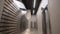 Modern entrance with mailboxes. Modern, new hall in a multi-storey building. Corridor with postboxes on walls in new residential b