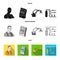 Modern equipment and other web icon in black, flat, monochrome style.Machine tools and equipment factory icons in set