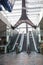 Modern escalators inside a futuristic station mall terminal