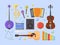 Modern ethnic musical instruments flat illustrations set