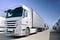 Modern European Truck with semitrailers convoy on