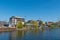 Modern experimental buildings at the waterfront of Spree river