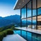 modern exterior of luxury villin minimal Glass house in the Magnificent