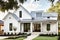 modern farmhouse exterior with fresh paint, sleek metal roof and wrap around porch