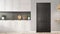 a modern farmhouse interior design house, adorned with single panel black interior doors, accented by gold hardware, and