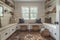 Modern farmhouse mudroom with storage benches and shiplap walls