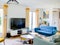 Modern fashion interior apartment home with blue sofa