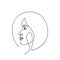 Modern fashion linear female face profile in circle shape. Beautiful women in minimal line style for logo, emblem