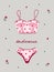 Modern female lingerie or swimwear with hearts and lace. Trendy hand drawn underwear or bikini tops and bottoms. Vintage