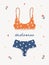 Modern female lingerie or swimwear. Trendy hand drawn underwear or bikini tops and bottoms.