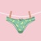 Modern female panties dried on a rope. Cute colorful knickers after washing. Trendy undergarments. Vintage vector