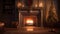 Modern Fireplace in white metal. Concrete stone wall. Soft Lights. 3D Render Image, Generative AI