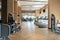 Modern fitness center with gym equipment decoration. interior design background