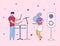 Modern flat cartoon characters male drummer and dancing girl,hand drawn style.Musician man with drums instrument playing