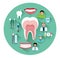 Modern flat dental icons set with long shadow effect