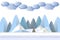 Modern flat design blue cloud, mountain and hill in snow, tree