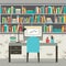 Modern Flat Design Workplace With Bookcase