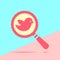 modern flat red flat magnifier search icon with bird with shadow