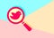 modern flat red flat magnifier search icon with bird with shadow