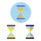 Modern flat vector three icons of hourglasses.