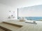 Modern floor bathtub against huge window with seascape view