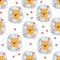 Modern floral lion seamless pattern. Trendy background