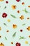 Modern floral seamless pattern with pansy flowers, green leaves and petals, small summer flowery ornament