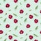 Modern floral seamless pattern with pansy flowers, green leaves, small summer flowery seasonal styling