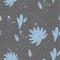 Modern Florals pattern in blue and grey colors, line and stain grunge seamless floral pattern,ditsy floral pattern.