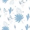 Modern Florals pattern in blue and white colors, line and stain seamless floral pattern,ditsy floral pattern.