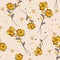 Modern florals and unique yellow meadow flowers blowing in the wind seamless pattern in vector design for fashion ,fabric,web,