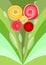 Modern flower bouquet with red and yellow roses, decoration on green background, nice spring or summer illustration