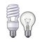 Modern fluorescent, energy saving and traditional tangsten light bulb