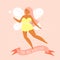 Modern flying fairy and text you are beautiful on ribbon. Female Body positive concept illustration