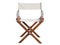 Modern folding wooden chair with fabric seat and backrest. 3d render