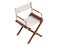 Modern folding wooden chair with fabric seat and backrest. 3d render