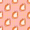 Modern food healthy seamless pattern with orange contoured apple fruit shapes. Pink chequered background