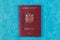 Modern foreign passport of a citizen of the Republic of Moldova. Background with copy space