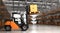 Modern forklift with cardboard boxes