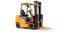 a modern forklift specifically designed for efficient warehouse operations, the sleek design and functionality of the