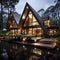 Modern A-frame Forest Retreat with Tranquil Pond View
