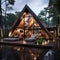 Modern A-frame Oasis: Reflective Water and Forest Serenity