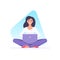 Modern freelancer business woman working use laptop sitting in lotus position vector flat