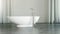 Modern freestanding white boat-shaped bathtub