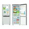 Modern fridge with different food set colorful poster