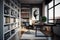 modern and functional office, with bookshelves as the focal point
