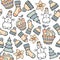 Modern funny color seamless holiday pattern. Hand drawing vector