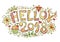 Modern funny lettering Hello 2018. Hand color drawing ornament l